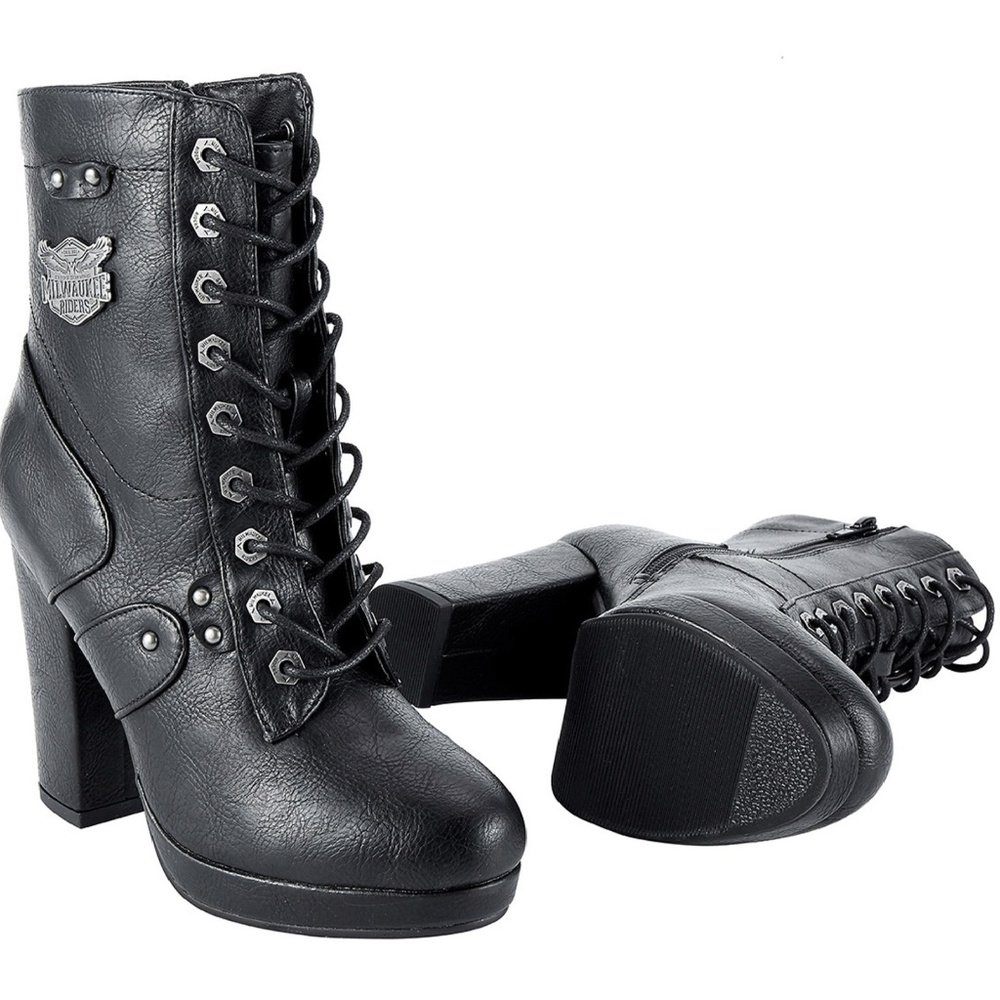 Milwaukee Riders Combat Black Boots Lace Up NWT